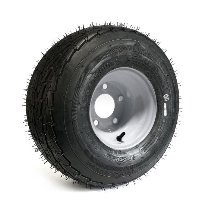 Pneu 215/60-8 18 1/2" x 8 1/2" x 8" 8 plis LRD 990 lbs Roadguider et jante 8" 5 trous blanche avec valve