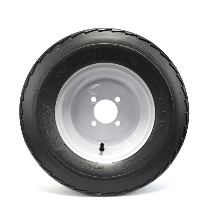 Pneu 20.5" x 8" x 10" 6 plis LRC 1105 lbs Hakuba et jante 10" 4 trous blanche